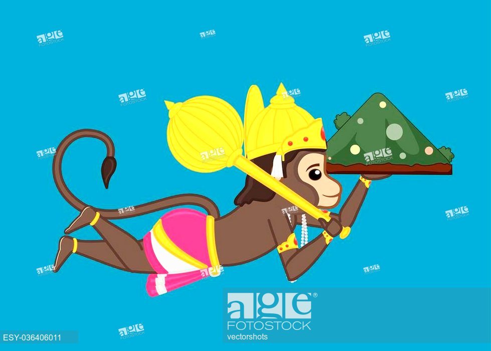 979x700 Lord Hanuman Carrying Mountain Vector Illustration, Stock Vector