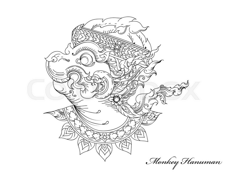800x615 Monkey Hanuman,thai Art Pattern Vector Hand Drawing On A White
