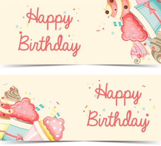 539x490 Cupcake With Happy Birthday Banner Vector 02 Free Download