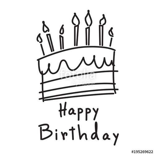 500x500 Doodle Cake And Happy Birthday, Vector Stock Image And Royalty