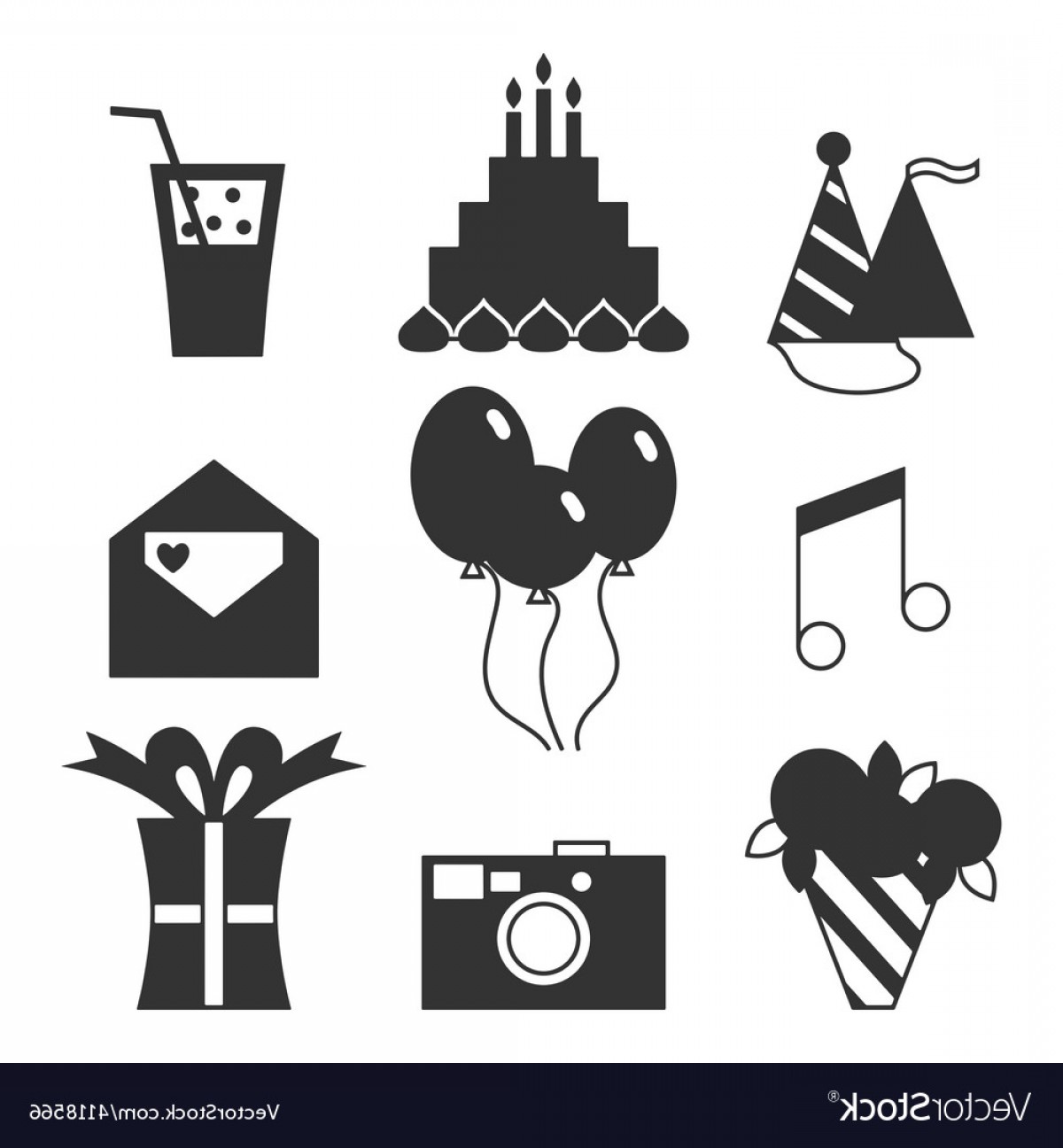 1200x1296 Black Silhouette Icons Happy Birthday Vector Arenawp