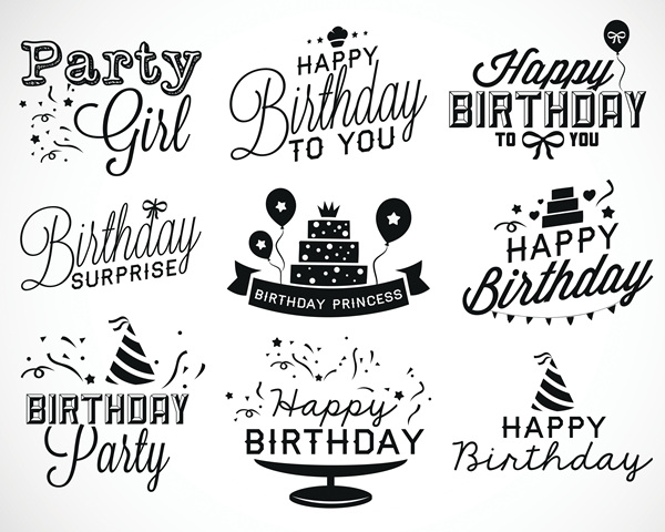 600x480 Happy Birthday Black Logos Vector Set Free Download
