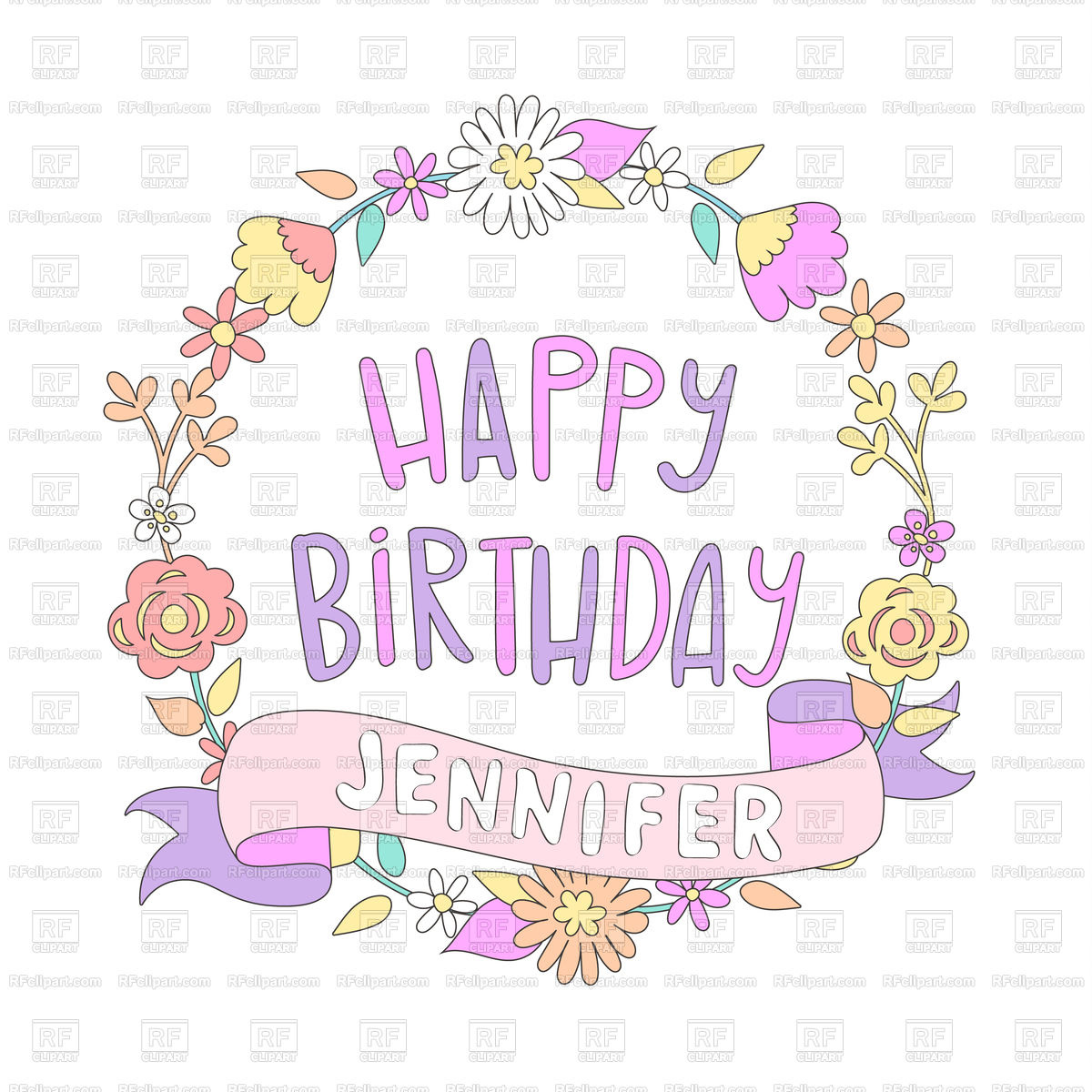 1200x1200 Happy Birthday Card With Flower Frame Vector Image Vector