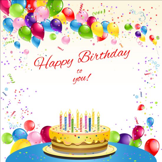 550x550 Happy Birthday Card With Balloon And Cake Vector Free Vectors