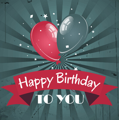 398x399 Happy Birthday Vintage Card With Balloons Vector Free Vector In