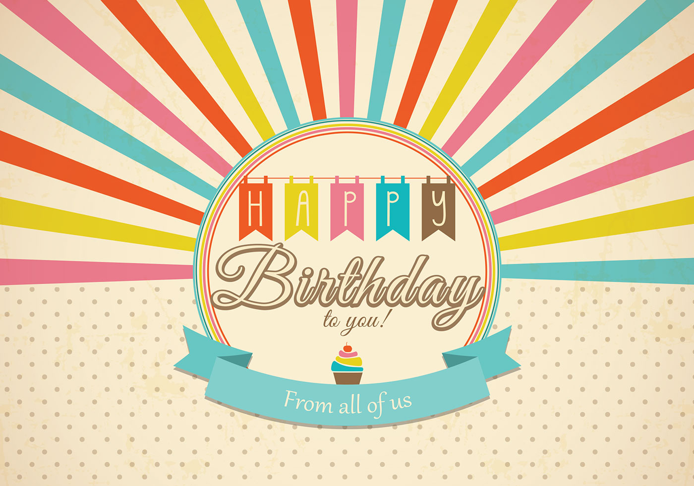 1400x980 Retro Happy Birthday Card Vector