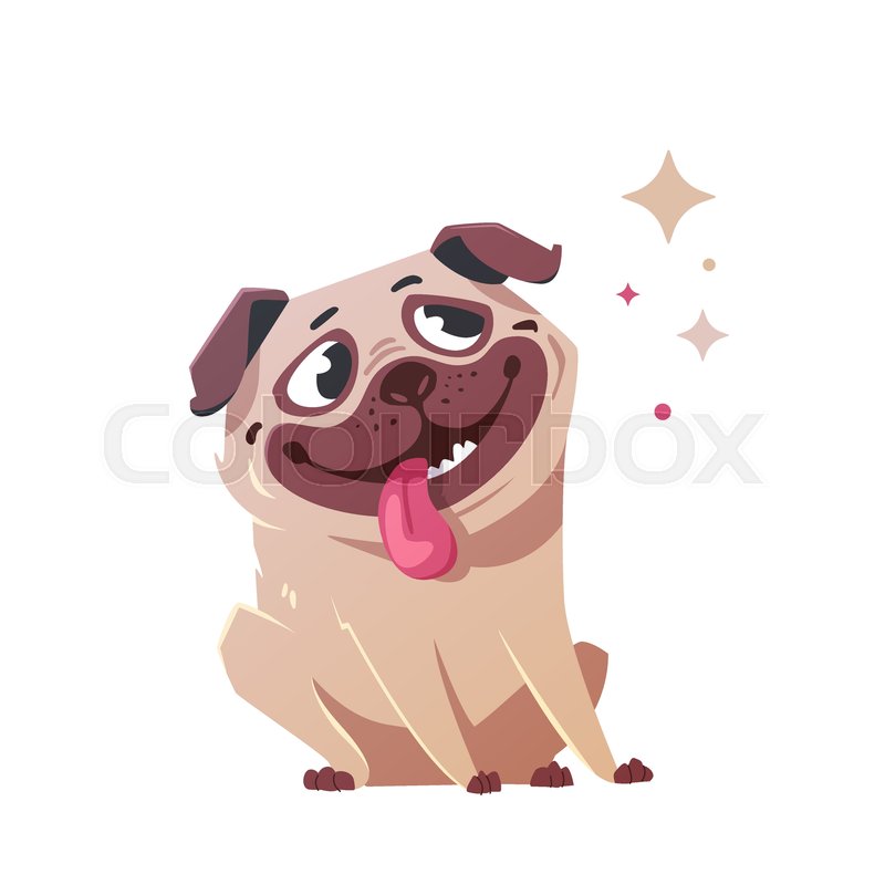 800x800 Happy Pug Style Flat. The Dog Is A Symbol Of 2018. Cartoon Dog