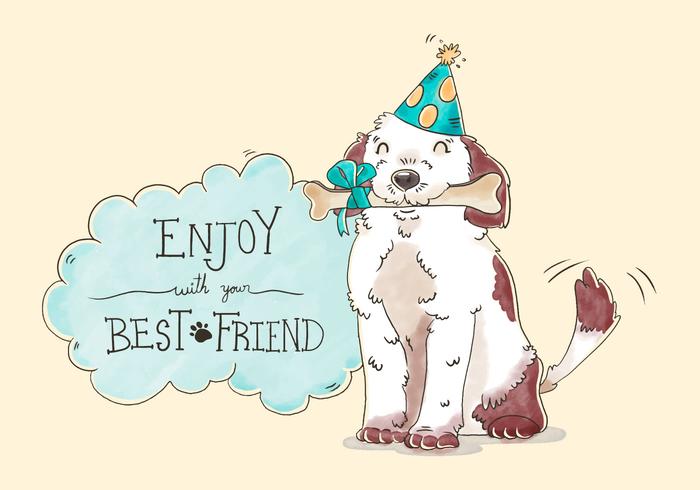 700x490 Watercolor Happy Dog Character Holding Bone Vector