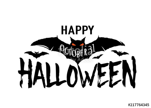 500x357 Happy Halloween Vector Text Banner. Silhouette Holiday Sign