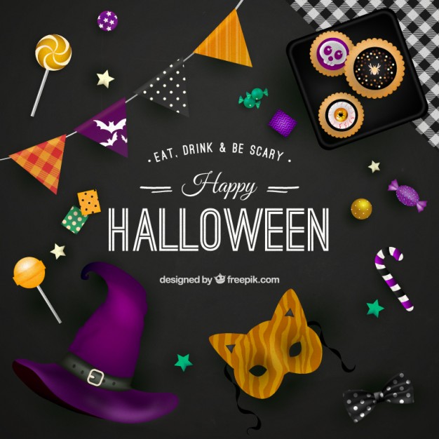 626x626 Happy Halloween Background On Black Surface Vector Free Download
