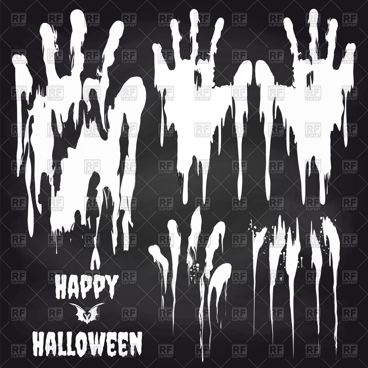 1200x1200 Horror White Handprints On Chalkboard Set, Happy Halloween Vector