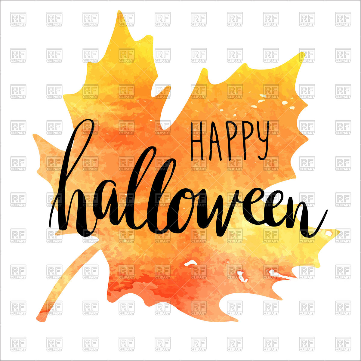 1200x1200 Halloween Card With Watercolor Maple Leaf And Lettering Happy