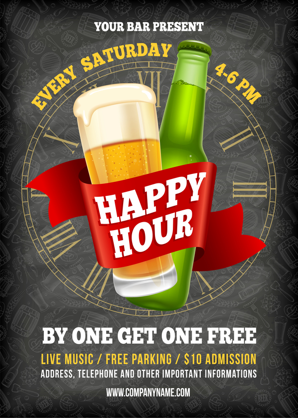 600x841 Happy Hour Beer Poster Template Vector 01 Free Download