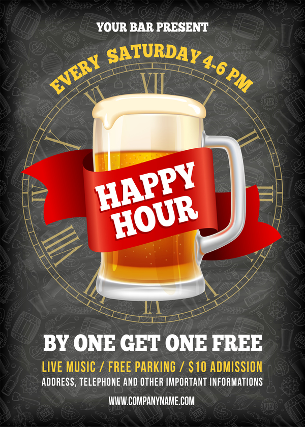 600x841 Happy Hour Beer Poster Template Vector 02 Free Download