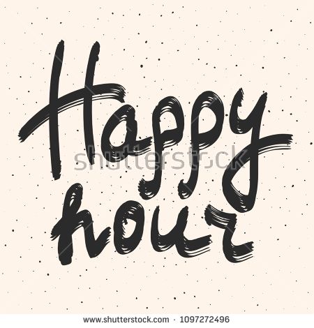 450x470 Happy Hour Calligraphy Phrase. Vector Hand Drawn Illustration