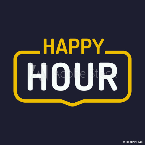500x500 Happy Hour. Vector Badge Illustration On Dark Background.
