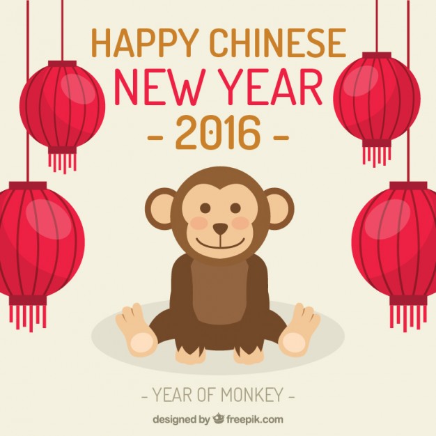 626x626 Happy Chinese New Year 2016 With A Cute Monkey Vector Free Download