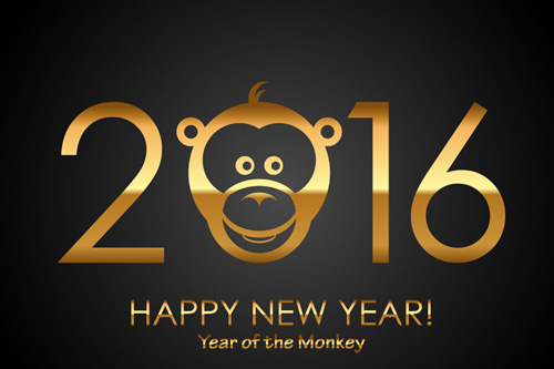 500x333 Happy New Year 2016 With Monkey Vectors