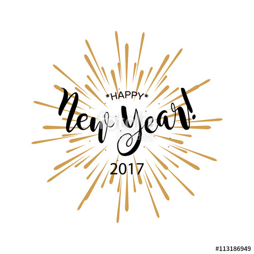 500x500 Happy New Year 2017. Beautiful Greeting Card Poster Calligraphy