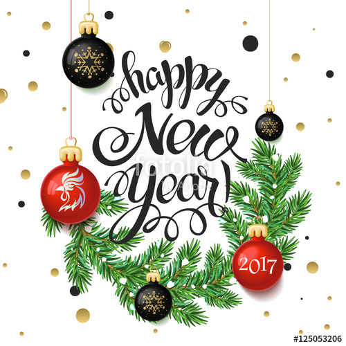 500x500 Happy New Year 2017 Poster Card. Calligraphy Text, On The White