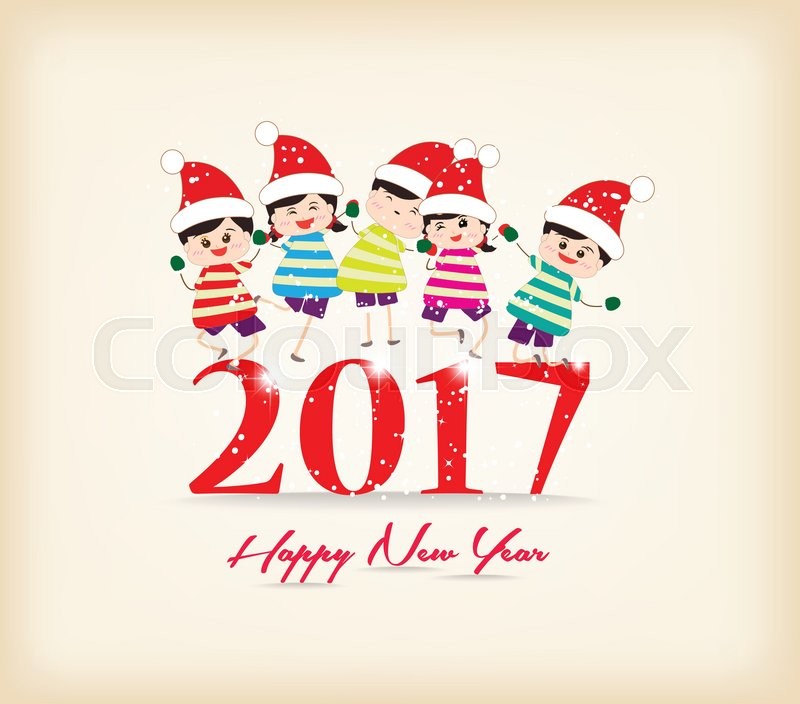 800x704 Happy New Year 2017 With Kids Funny Stock Vector Colourbox