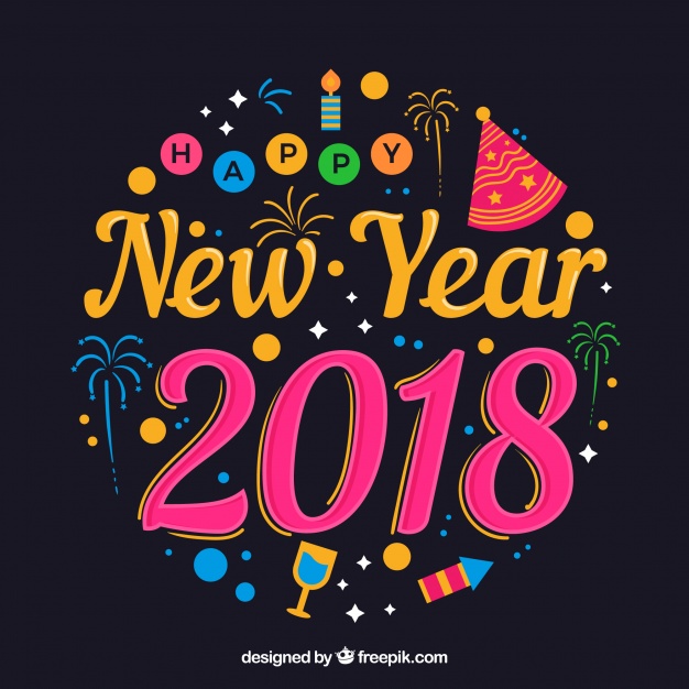 626x626 Colorful And Round Lettering Happy New Year 2018 Vector Free