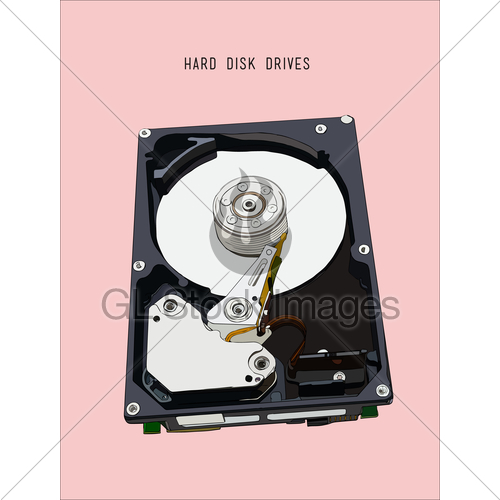 500x500 Opened Hard Disk Drive Isometric Vector Illustration Gl