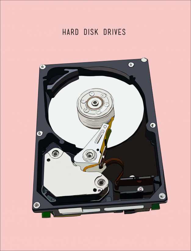 626x823 Opened Hard Disk Drive, Hand Drawn Sketch Line Art Vector. Vector