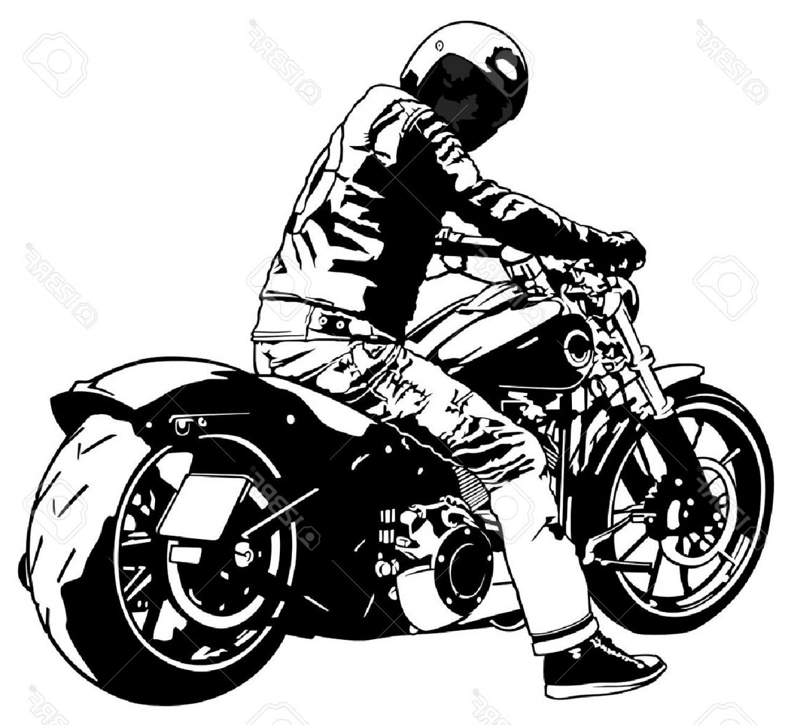 1560x1430 Photostock Vector Harley Davidson And Rider Black And White