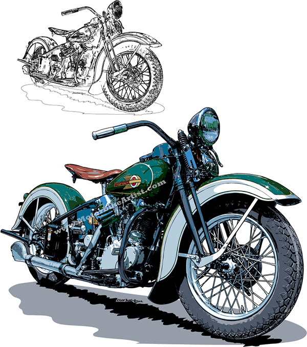 600x678 Harley Davidson Green Knucklehead Motorcycle Vector Art On Behance