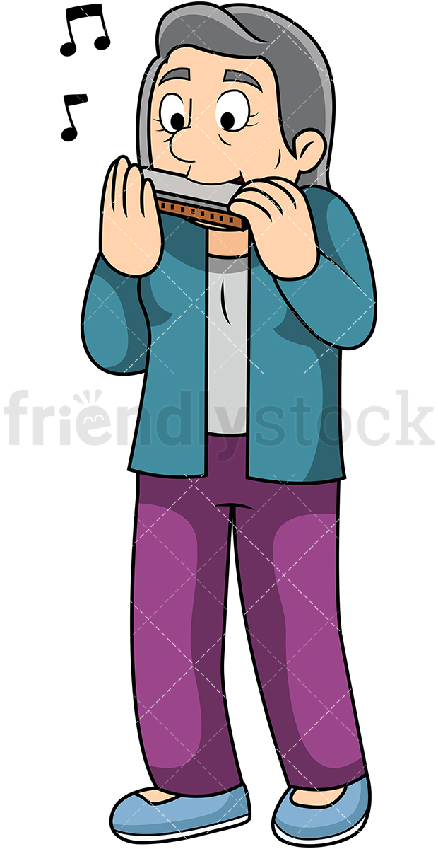 620x1200 Old Woman Playing Harmonica Cartoon Vector Clipart