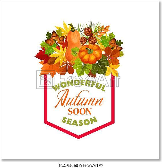 561x581 Free Art Print Of Autumn Maple Leaf Pumpkin Harvest Vector Poster