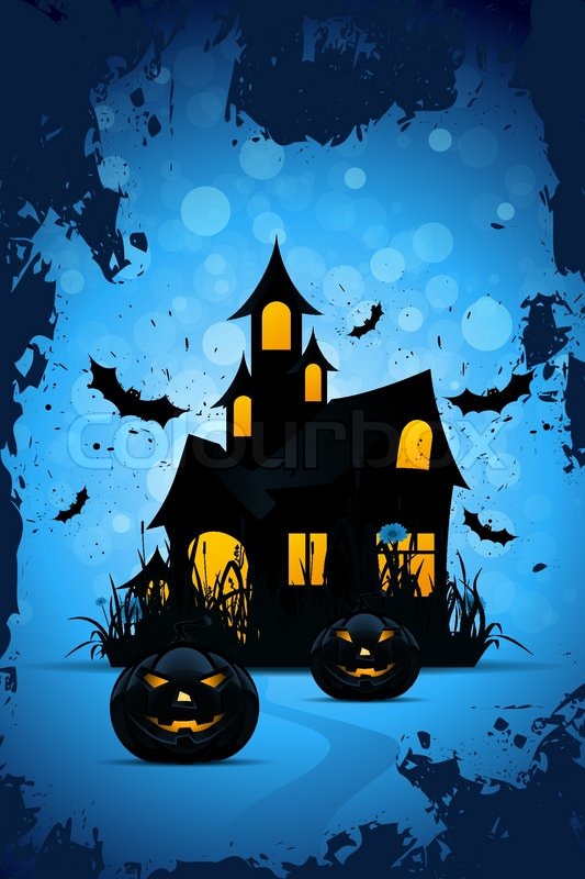 533x800 Halloween Background With Pumpkins And Haunted House Stock
