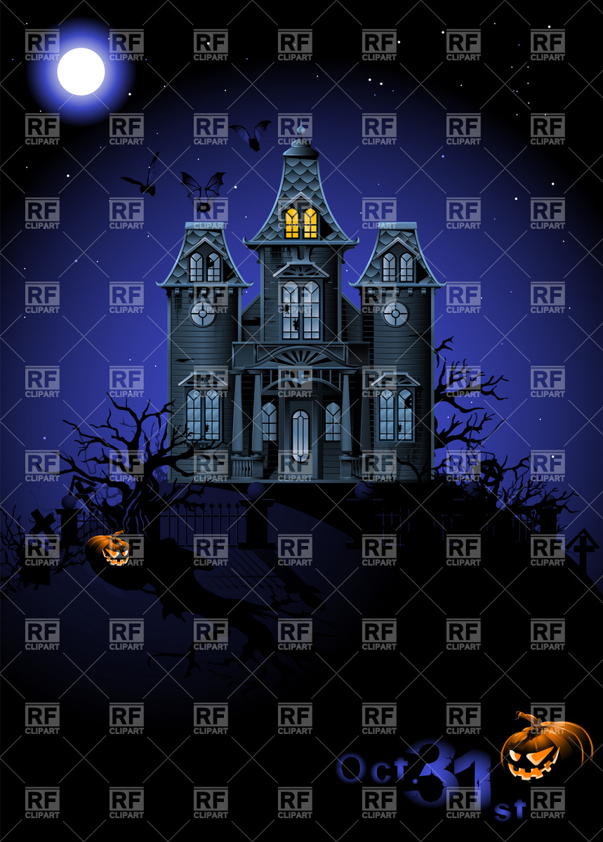 859x1200 Highly Detailed Halloween Haunted House On The Cemetery Vector