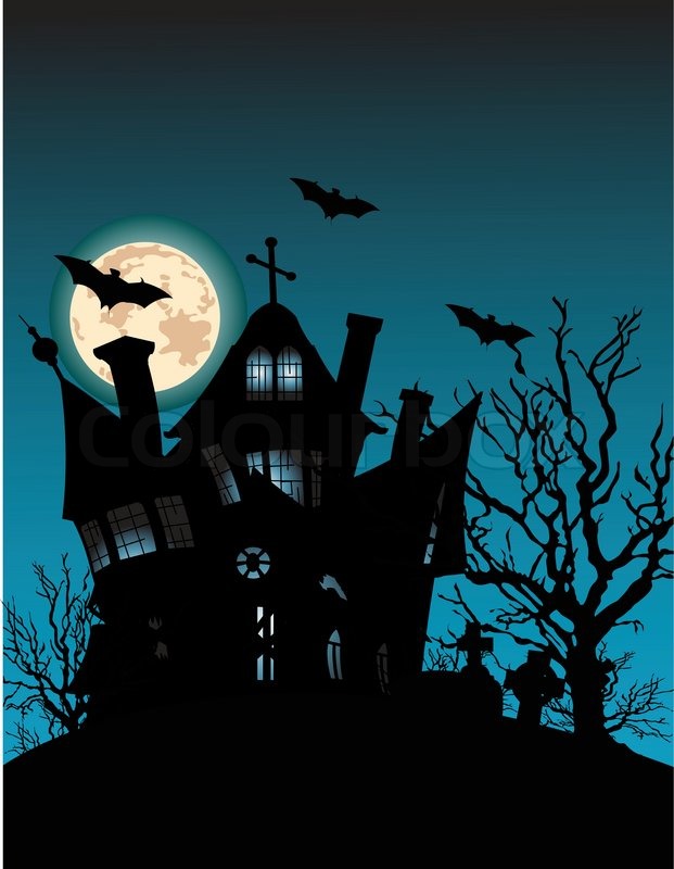 621x800 Illustration Of A Spooky Haunted Ghost House On Night Background