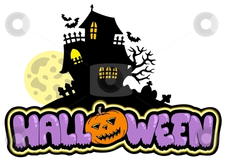 450x325 Halloween Sign With Haunted House Stock Vector