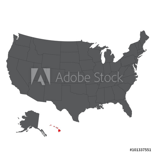 500x500 Hawaii Red Map On Gray Usa Map Vector