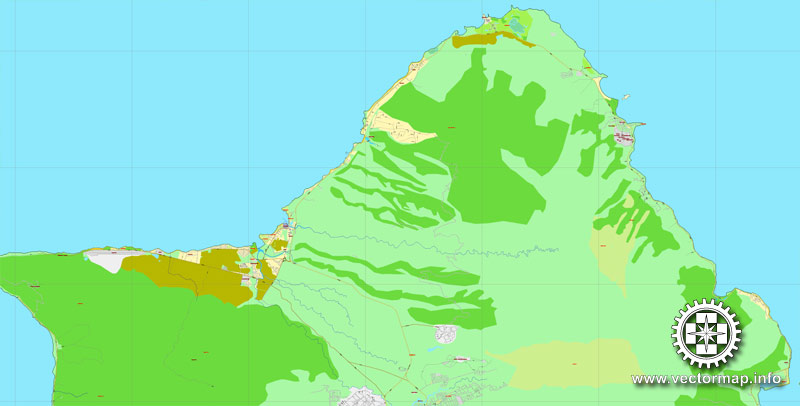 800x406 Honolulu, Oahu, Hawaii, Printable Vector Street Map, City Plan