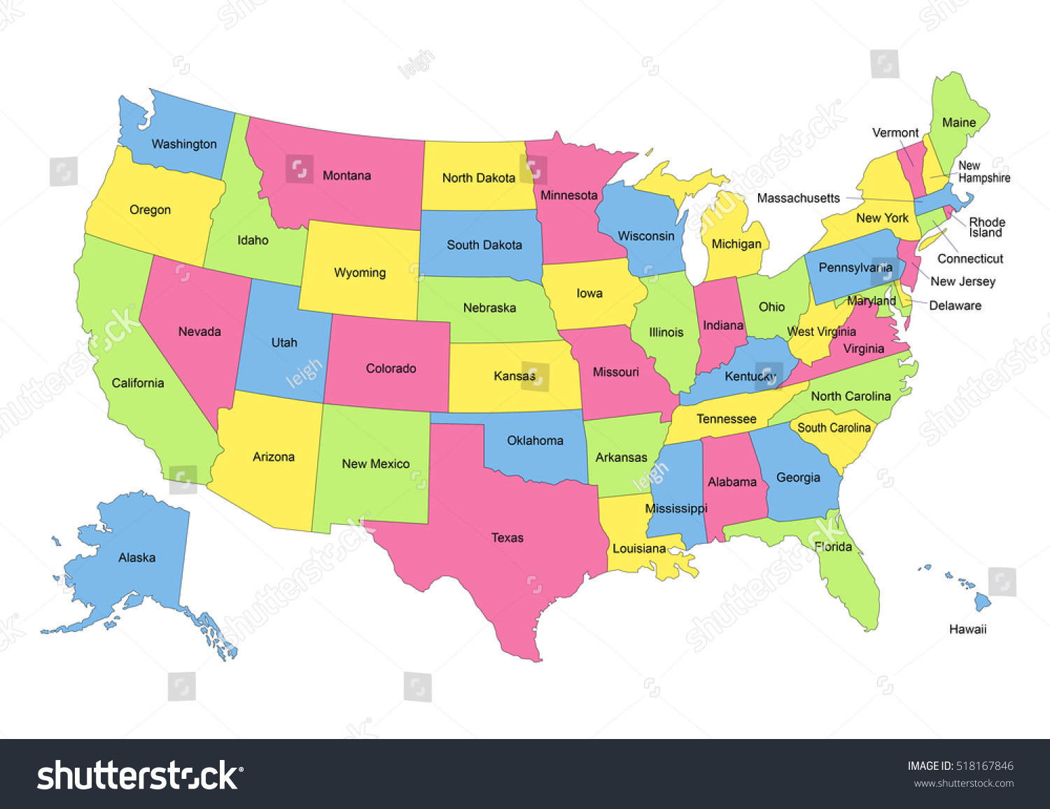 1500x1156 Map United States Hawaii Alaska Stock Vector 518167846 For World