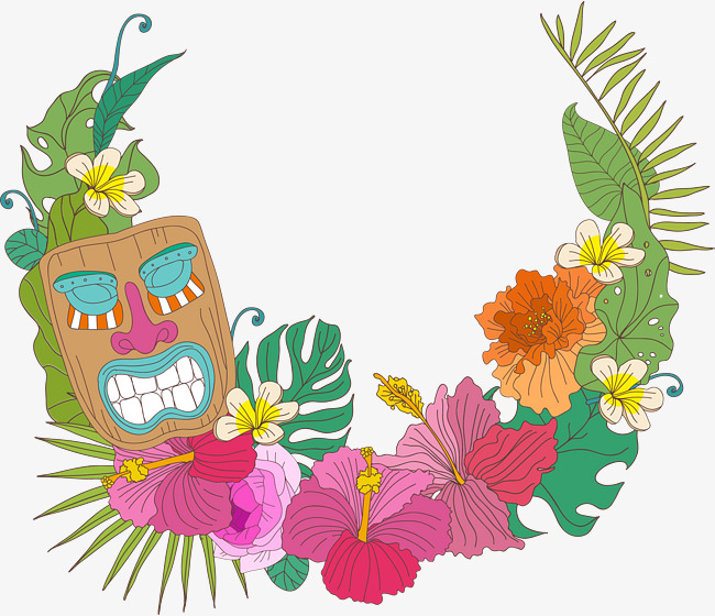 650x560 Hawaiian Flowers Decorative Frame, Vector Png, Colored Flowers