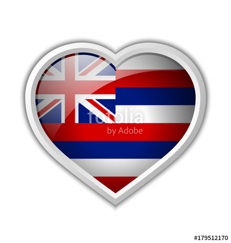 475x500 Hawaiian Flag Heart Shaped Badge Isolated On White Background