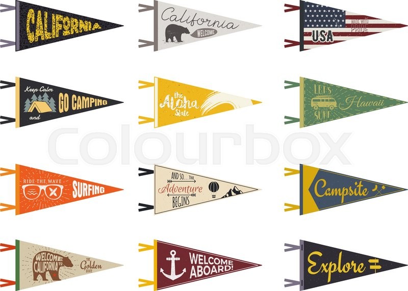 800x571 Set Of Adventure Pennants. Pennant Explore Flags Design. Vintage