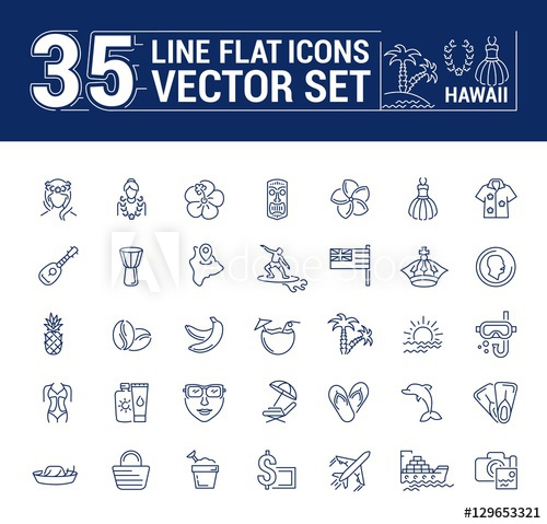 500x479 Vector Graphics Set. Illustration Of Hawaii Islands In A Linear