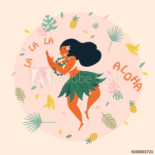 500x500 Hawaiian Girl Is Dancing. Aloha La La La Text. Greeting Card
