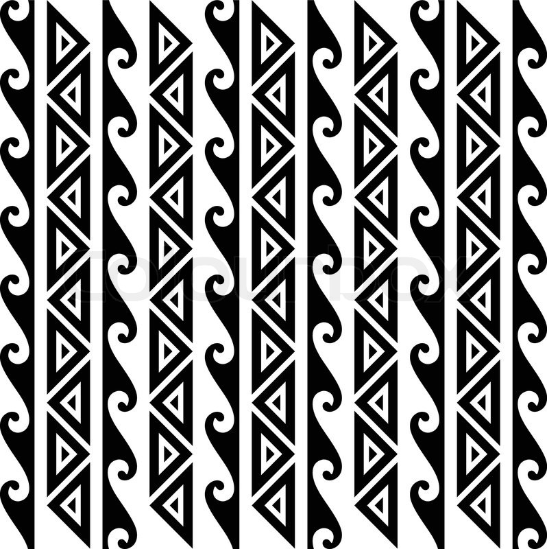 798x800 Seamless Kakau Hawaiian Wave Pattern Tattoo In Black. Stock
