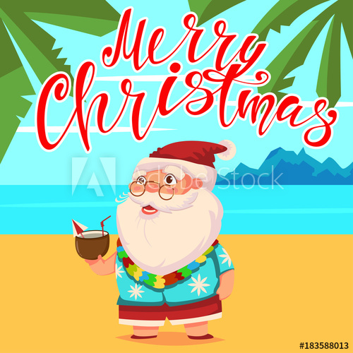 500x500 Summer Santa Claus On The Beach With Palm Trees In Shorts And A