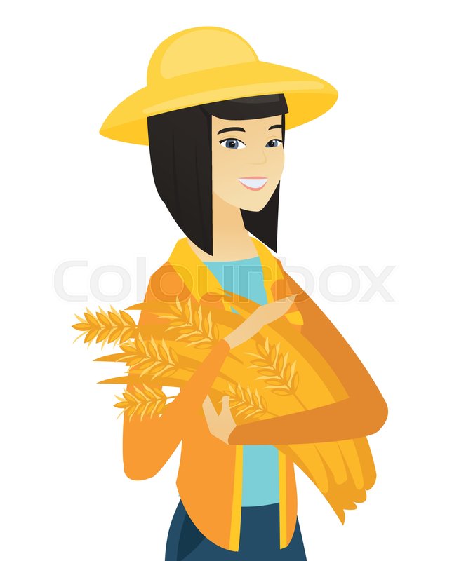 654x800 Young Asian Female Farmer In Summer Hat Holding Hay In Hands