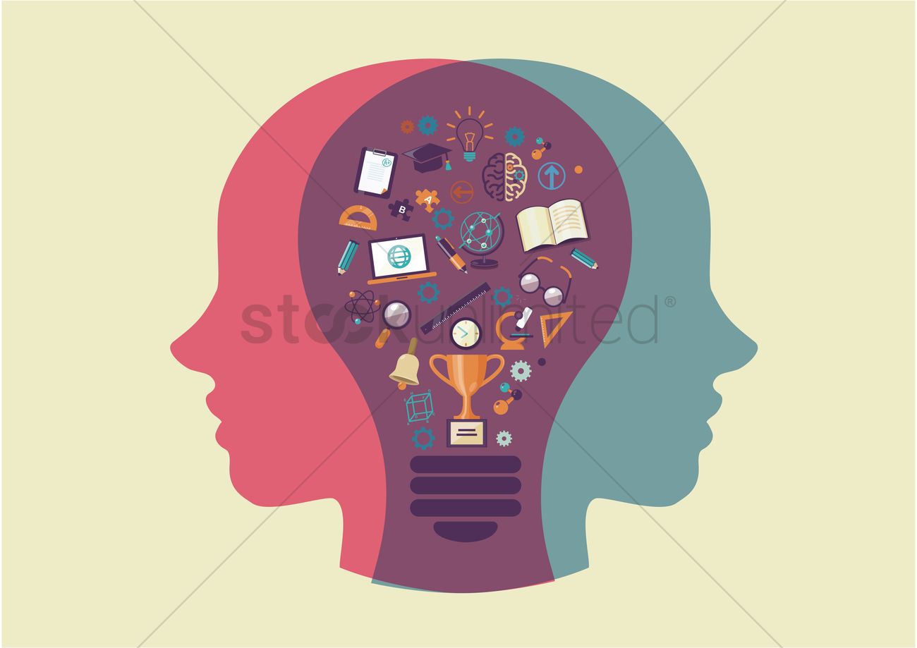 1300x919 Human Head And Lightbulb With Education Icons Vector Image
