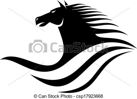 450x326 Dynamic Horse Head Icon. Black And White Vector Silhouette Of A