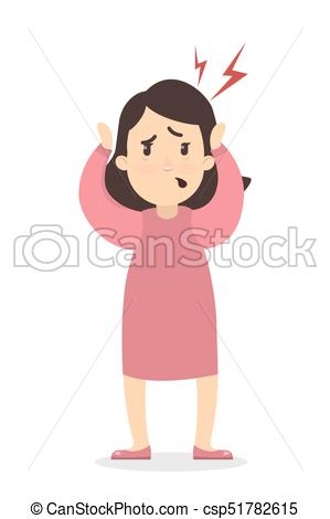 299x470 Woman With Headache. Sad Worried Young Woman With Pain. Vector